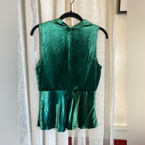 Eva Franco for Anthropologie Peplum Top Crushed Velvet Green Size 2 - Picture 4 of 12